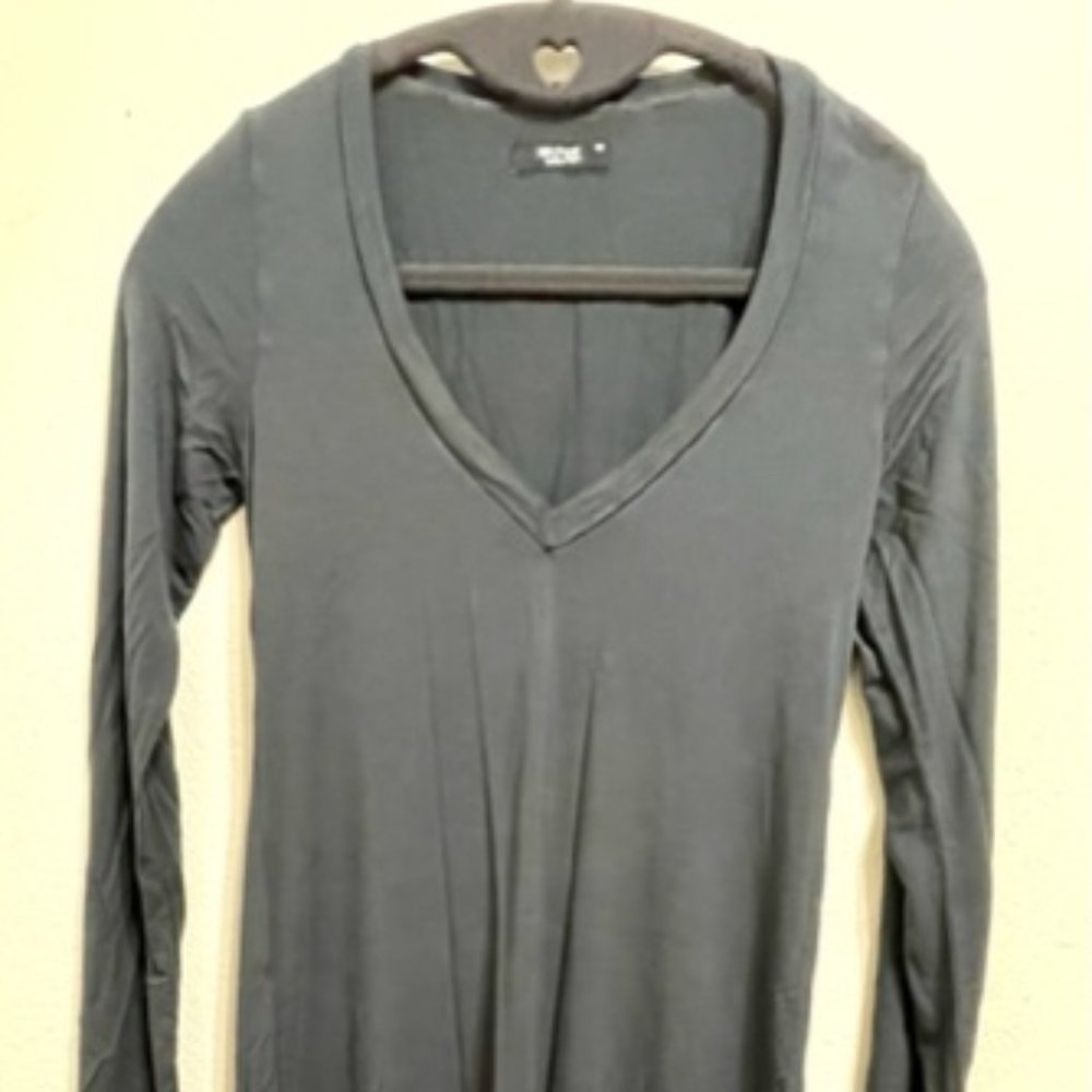 Michael Lauren XS Dress Slate Black Midi Low V Neck Spandex t-shirt back slit